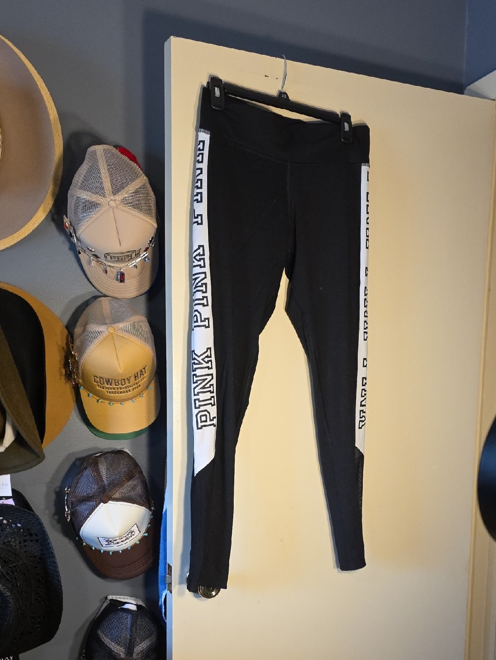 PINK Victoria's Secret Black Leggings with White Side Logo Panels